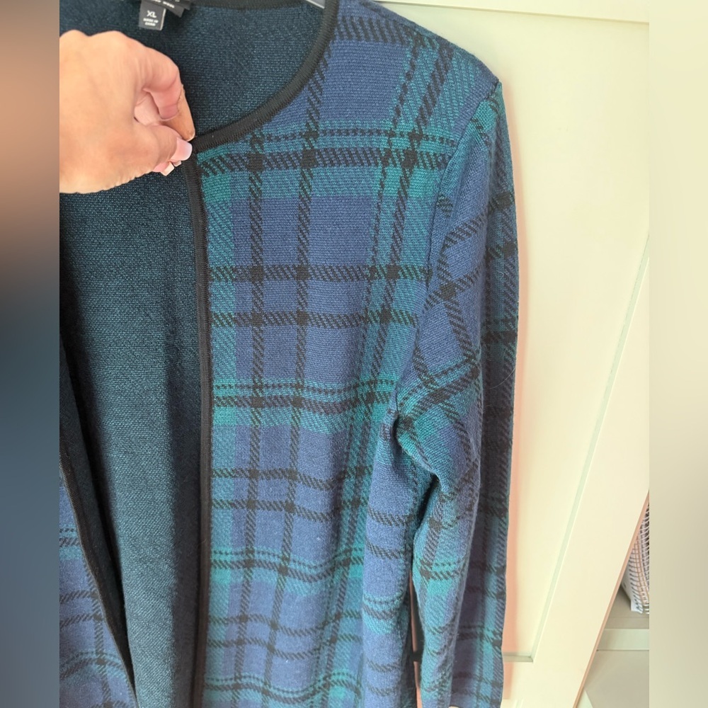 EUC Talbots Blue & Green Plaid Open Front Cardigan SZ XL - Picture 7 of 11
